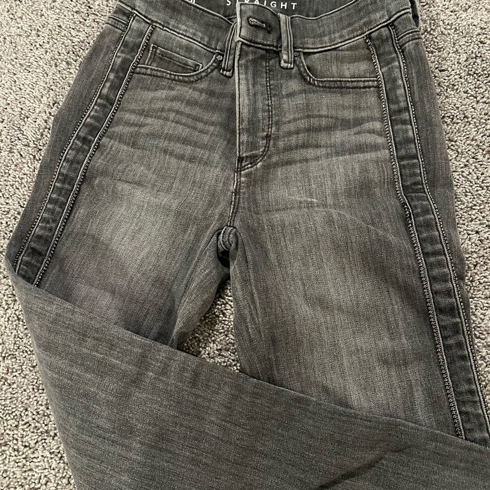 WHBM straight jeans with metal siding